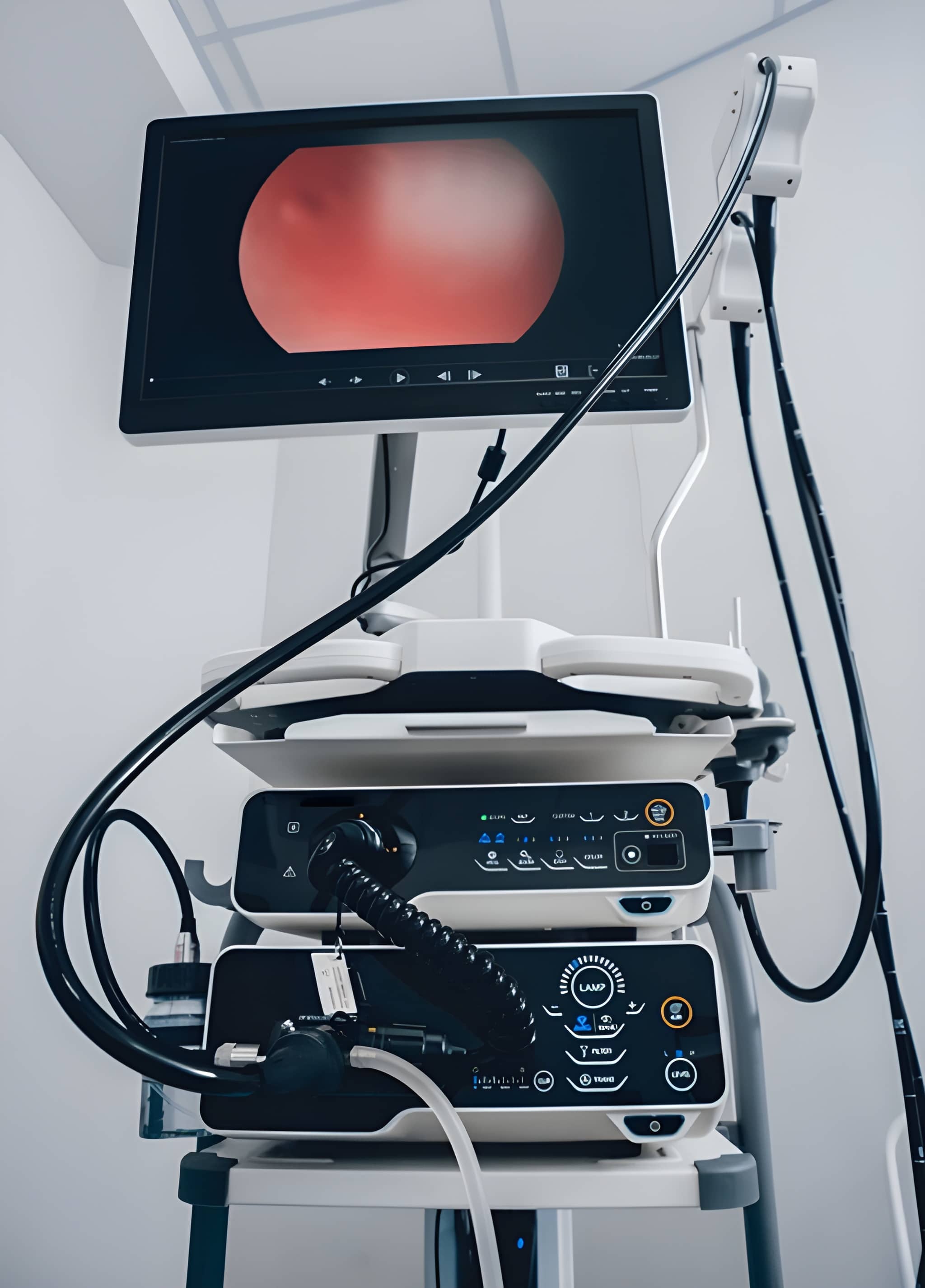 Medical professional viewing high-definition endoscopic imagery on monitor
